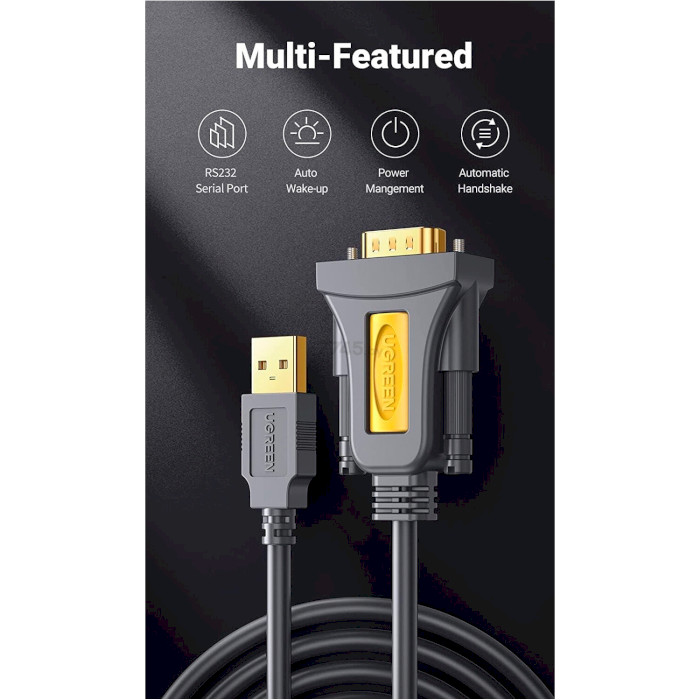 Кабель UGREEN CR104 USB to DB9 RS-232 Male Adapter Cable 3м Black (20223)