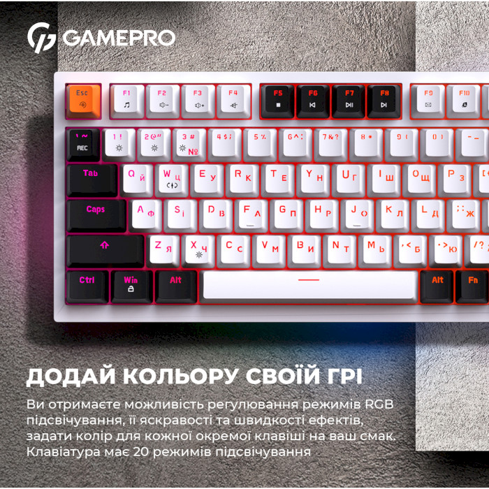 Клавіатура GAMEPRO MK160 Outemu Red Hot-Swap Switch White