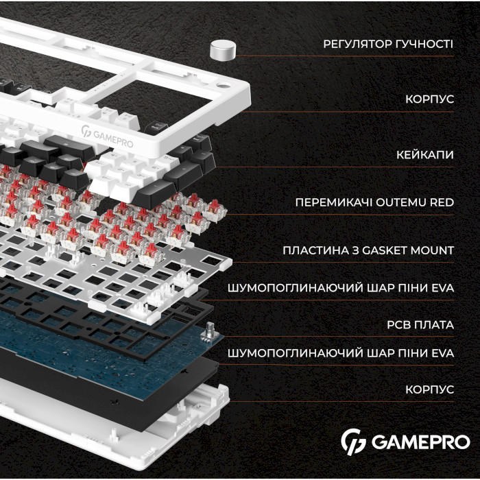 Клавиатура OFFICEPRO MK170 Outemu Red Hot-Swap Switch White