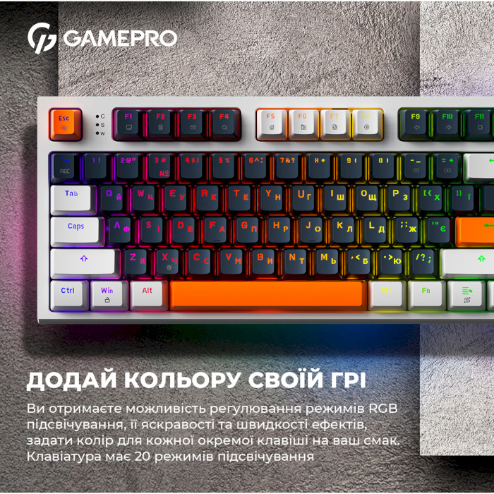 Клавиатура GAMEPRO MK180 Outemu Red Hot-Swap Switch White