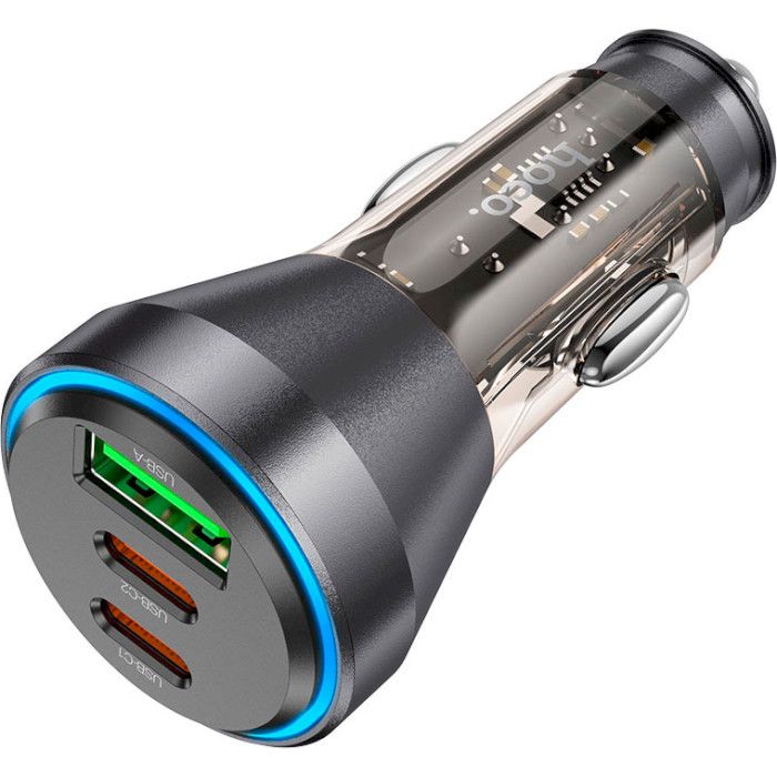 Автомобільний зарядний пристрій HOCO NZ12D Lucky 2xUSB-C, 1xUSB-A, PD60W, QC3.0 Black w/Type-C to Type-C cable (6942007615556)