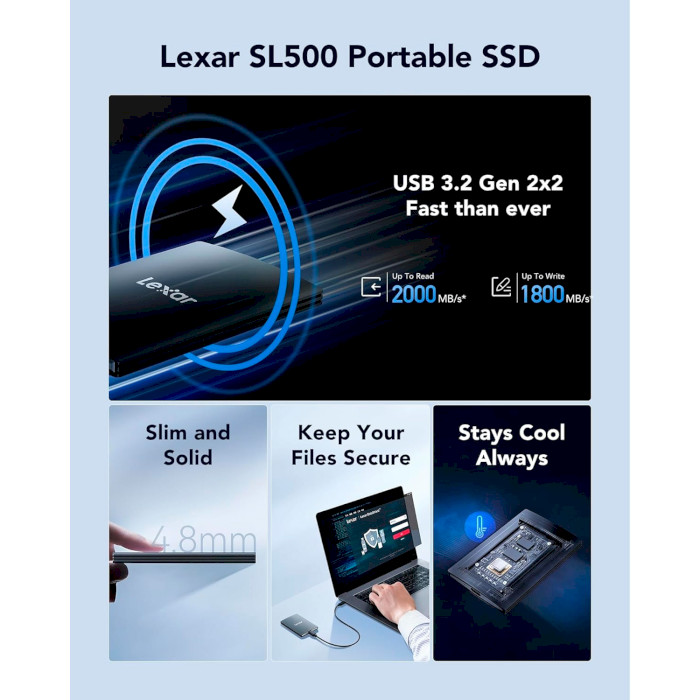 Портативний SSD диск LEXAR SL500 1TB USB3.2 Gen2x2 (LSL500X001T-RNBNG)