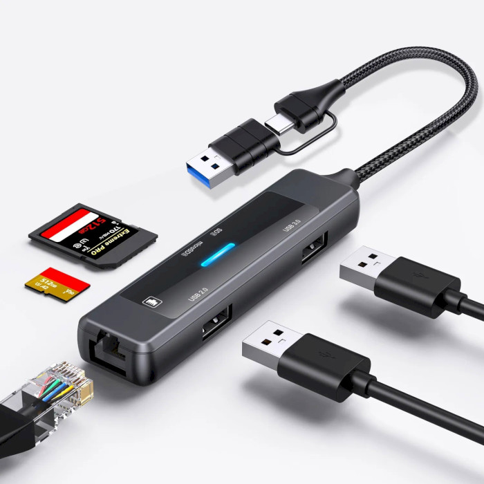 Порт-репликатор XOKO AC-350 5-in-1 USB-C/A to USB3.0+USB2.0+RJ-45+SD/TF