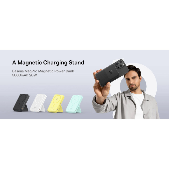 Повербанк MagSafe BASEUS MagPro Magnetic Bracket 2-in-1 Wireless Charger and Phone Holder 20W 5000mAh Mint (P10064101333-00)