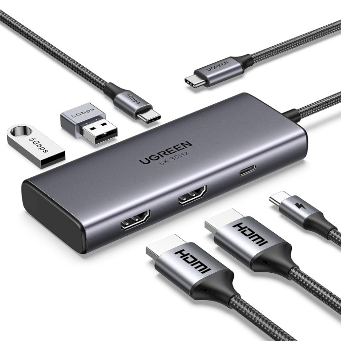 Порт-репликатор UGREEN CM498 Revodok 206 6-in-1 USB-C Hub (15852)