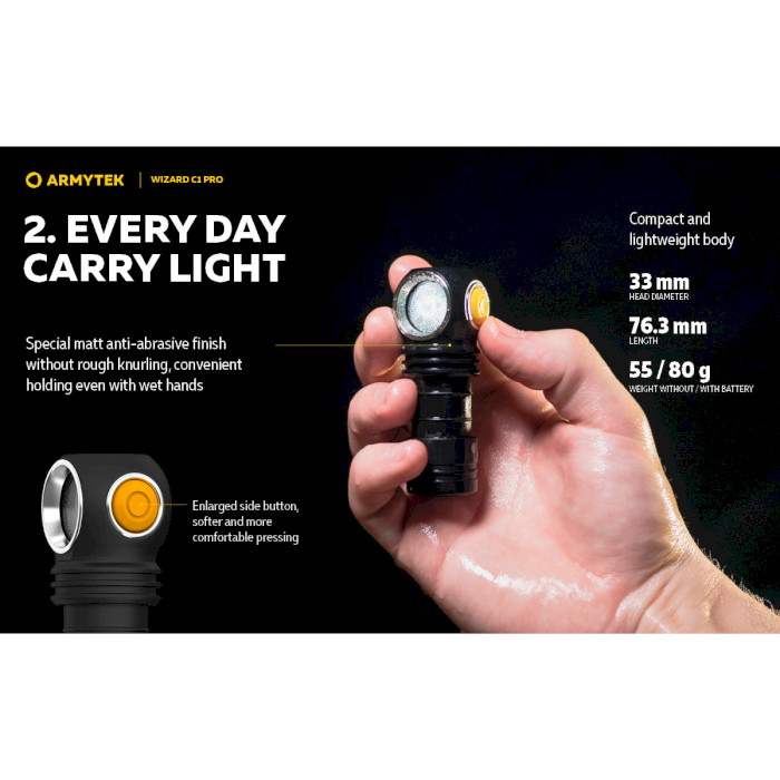 Фонарь мультифункциональный ARMYTEK Wizard C1 Pro Magnet USB White Light (F09001C)