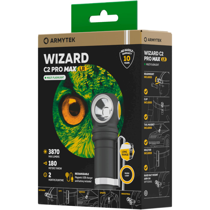 Фонарь мультифункциональный ARMYTEK Wizard C2 Pro Max LR Warm Light (F06702W)