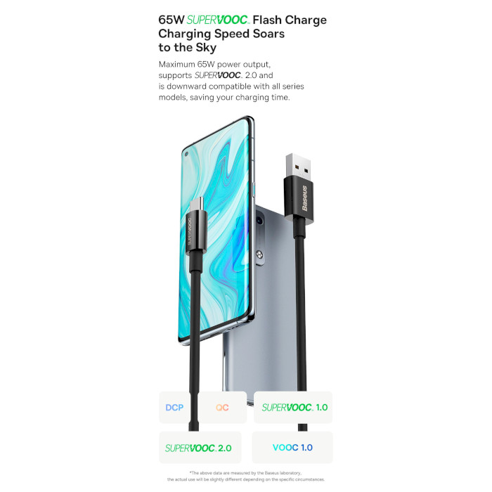 Кабель BASEUS Superior Series Supervooc Fast Charging Data Cable USB to Type-C 65W 1м Black (CAYS000901)