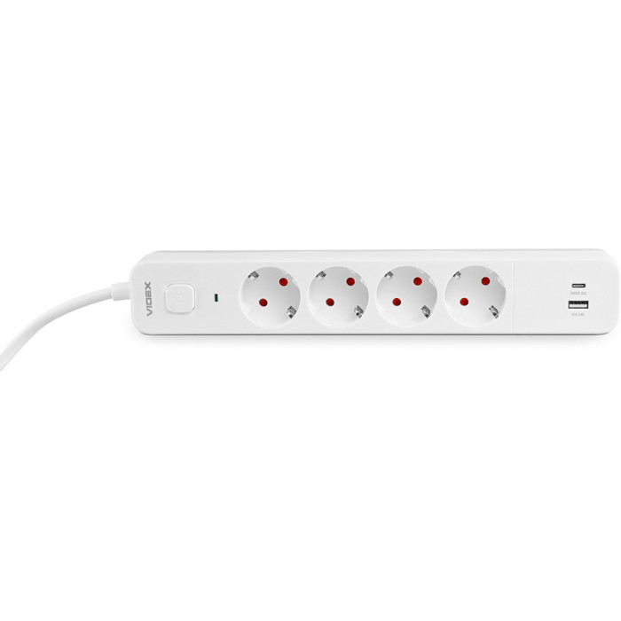 Мережевий фільтр VIDEX Oncord White, 4 розетки, 1xUSB-C, 1xUSB, 3м (VF-PD43G1QC1PD-W)