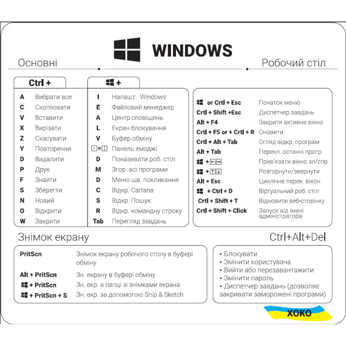 Наліпка на ноутбук із клавішами гарячого доступу XOKO прозорі з білими літерами, для Windows (XK-MCR-WIW)