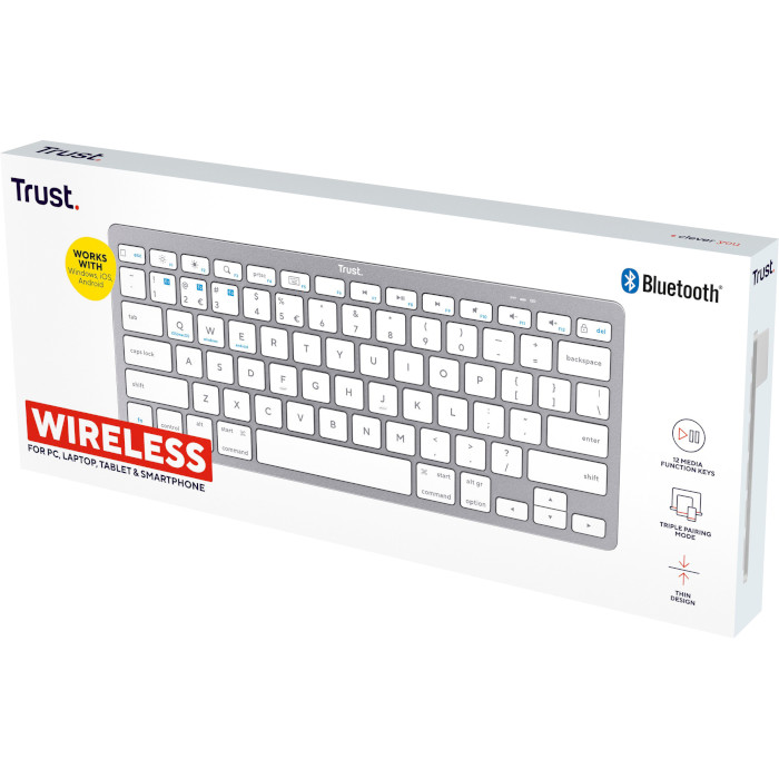 Клавіатура бездротова TRUST Bluetooth Wireless Keyboard Silver (25486)