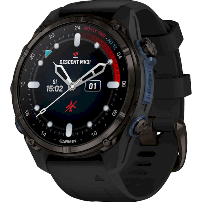 Смарт-годинник для дайверів GARMIN Descent Mk3i 43mm Carbon Gray DLC Titanium with Black Silicone Band (010-02753-11)