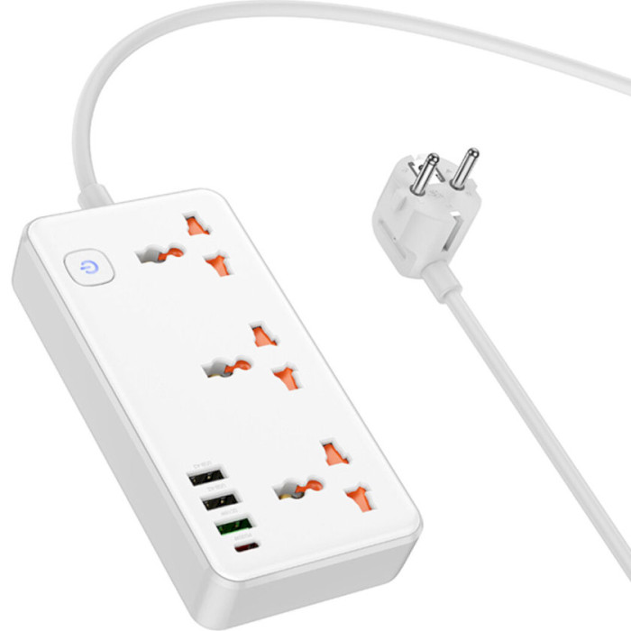 Мережевий фільтр HOCO AC8A White, 3 розетки, 1xUSB-C, 3xUSB, 1.5м