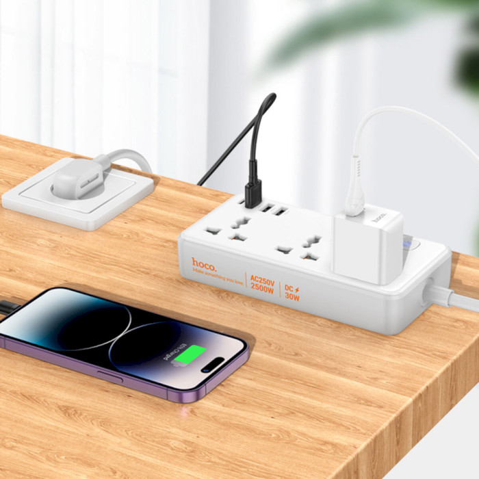 Мережевий фільтр HOCO AC8A White, 3 розетки, 1xUSB-C, 3xUSB, 1.5м