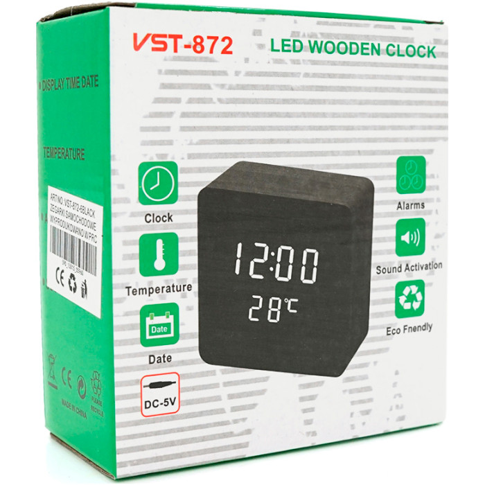 Годинник настільний VST 872 Wooden Black (White LED)