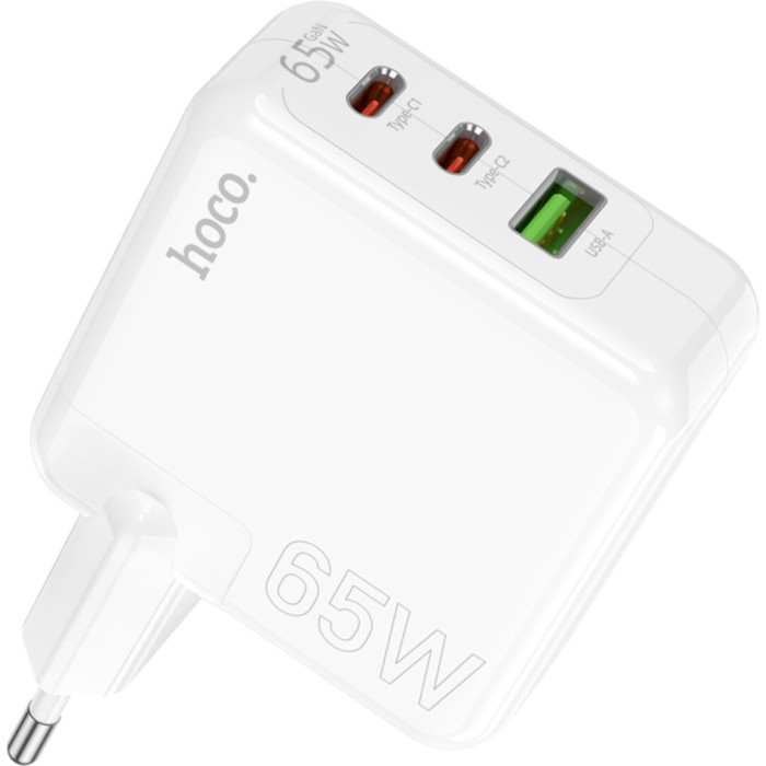 Зарядний пристрій HOCO C115A Header GaN 2xUSB-C, 1xUSB-A, PD65W White (6931474798312)