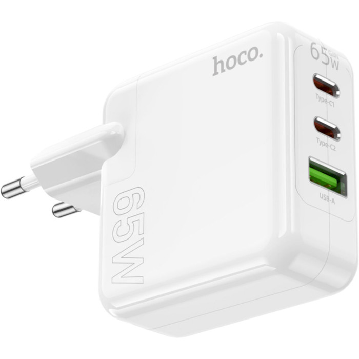 Зарядний пристрій HOCO C115A Header GaN 2xUSB-C, 1xUSB-A, PD65W White (6931474798312)