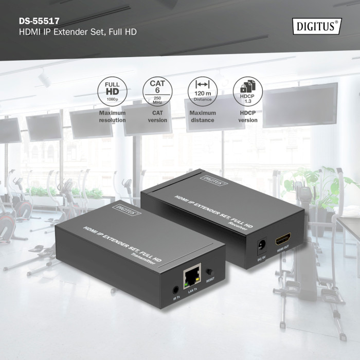 Подовжувач HDMI по крученій парі DIGITUS IP Extender Set Black (DS-55517)