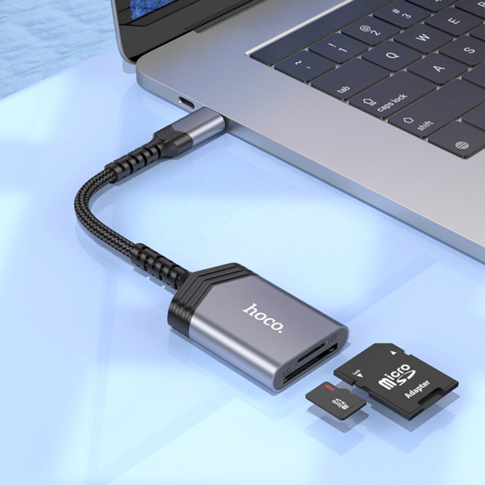 Кардрідер HOCO UA25 2-in-1 USB-C to SD/TF Metal Gray