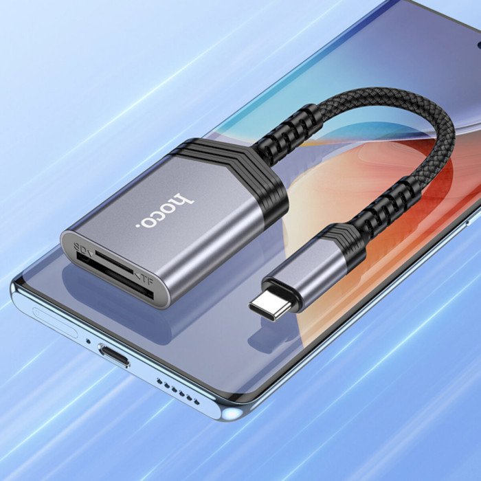 Кардридер HOCO UA25 2-in-1 USB-C to SD/TF Metal Gray