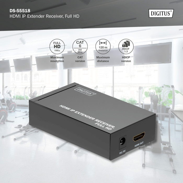 Подовжувач HDMI по крученій парі DIGITUS IP Extender Receiver Black (DS-55518)