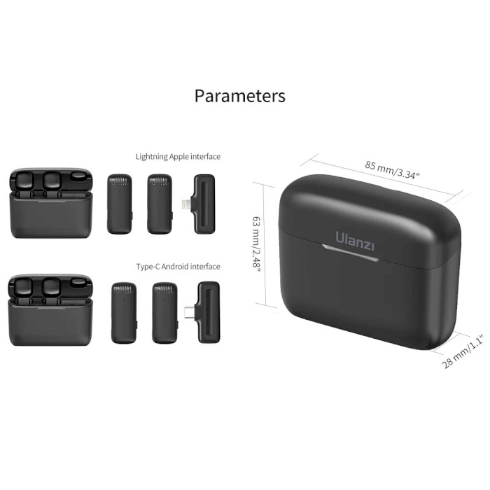 Мікрофон-петличка бездротовий ULANZI J12 Wireless Lavalier Microphone System USB-C Black (UV-2883)