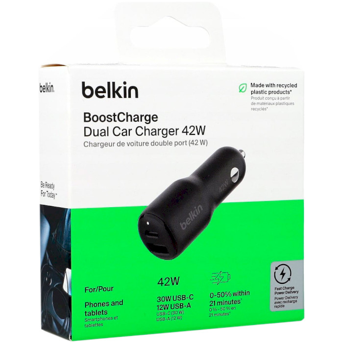 Автомобільний зарядний пристрій BELKIN Boost Up Charge Dual Car Charger 42W Black (CCB005BTBK)