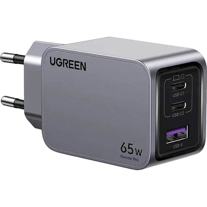 Зарядний пристрій UGREEN X755 Nexode Pro 65W 1xUSB-A, 2xUSB-C, PD3.0, QC3.0 GaN Wall Charger Gray (25871)