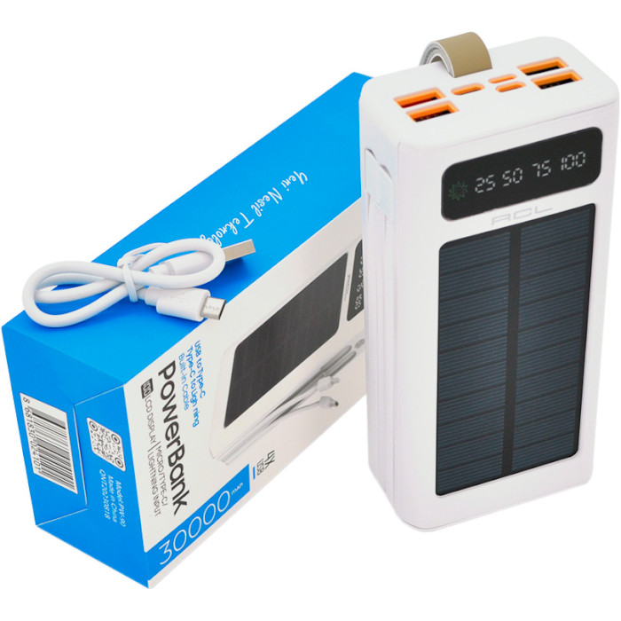 Повербанк з сонячною батареєю ACL PW-90 30000mAh White