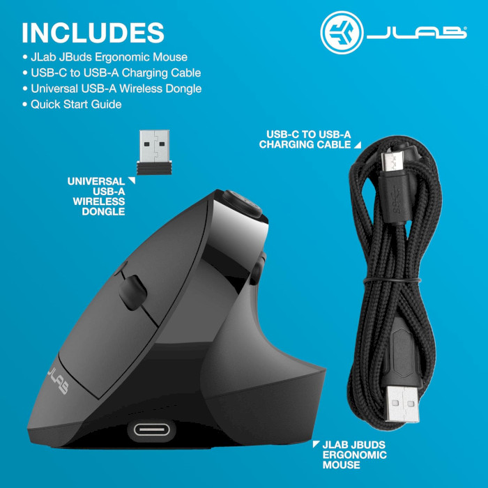 Вертикальная мышь JLAB JBuds Ergonomic Wireless Vertical Mouse Black