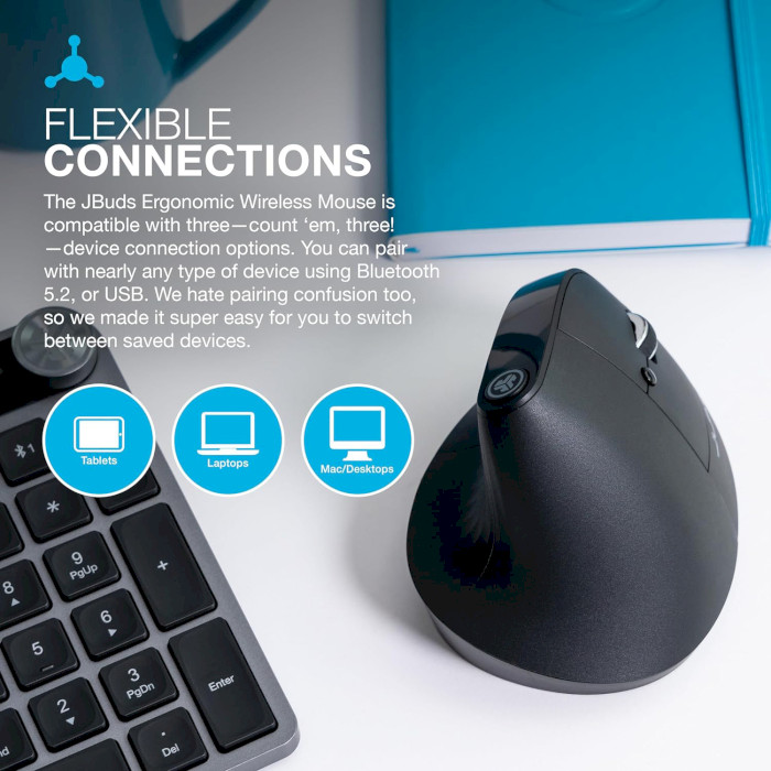 Вертикальная мышь JLAB JBuds Ergonomic Wireless Vertical Mouse Black