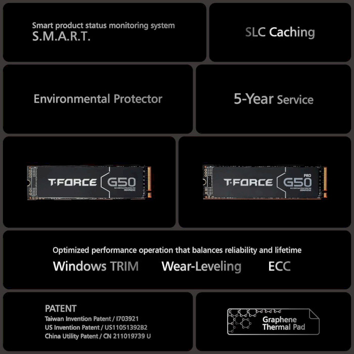 SSD диск TEAM T-Force G50 w/heatsink 2TB M.2 NVMe (TM8FFE002T0C129)