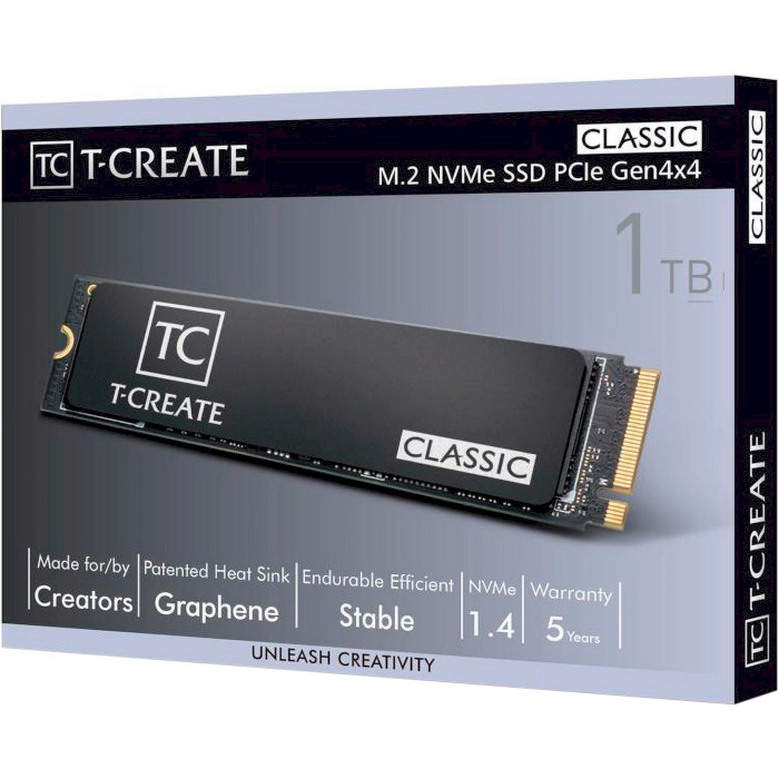 SSD диск TEAM T-Create Classic PCIe 4.0 DL w/heatsink 1TB M.2 NVMe (TM8FPM001T0C329)