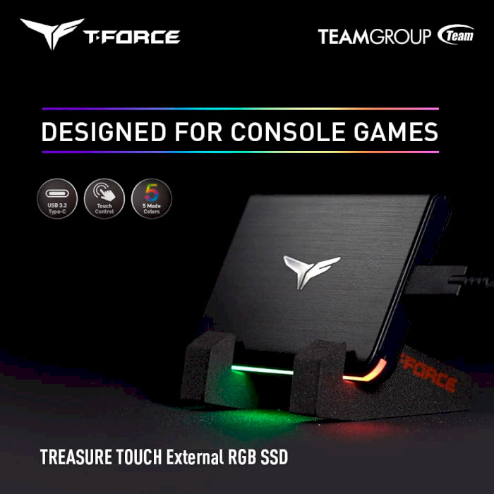 Портативний SSD диск TEAM T-Force Treasure Touch RGB 1TB USB3.2 Gen2 (T8FED8001T0C302)