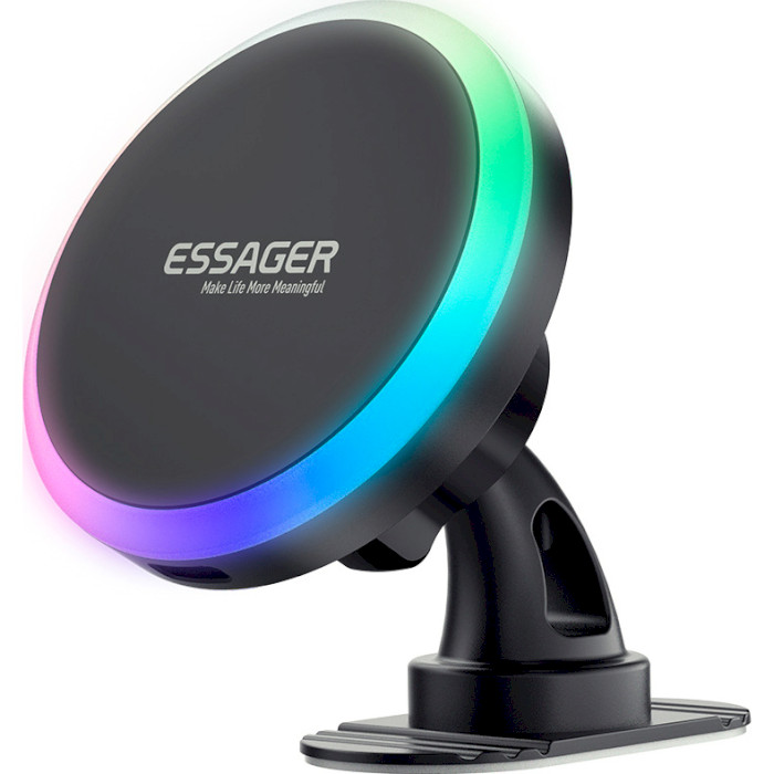 Автотримач з бездротовою зарядкою ESSAGER Neon 15W Magnetic Wireless Charger Car Phone Holder Black