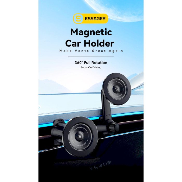 Автодержатель для смартфона ESSAGER Berlin Magnetic Safe Car Air Vent Phone Holder Black