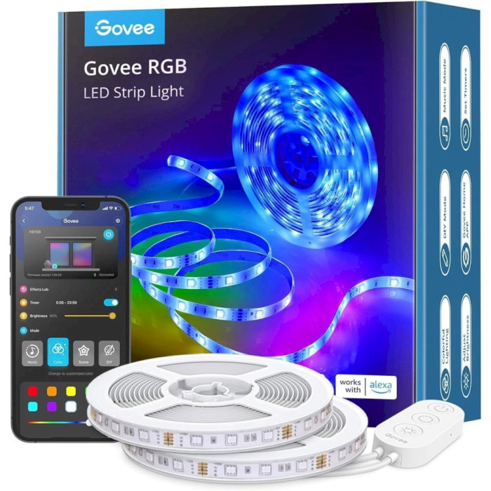 Розумна LED стрічка GOVEE H6110 Smart Wi-Fi + Bluetooth LED Strip Lights RGB 10м (H61103A3)