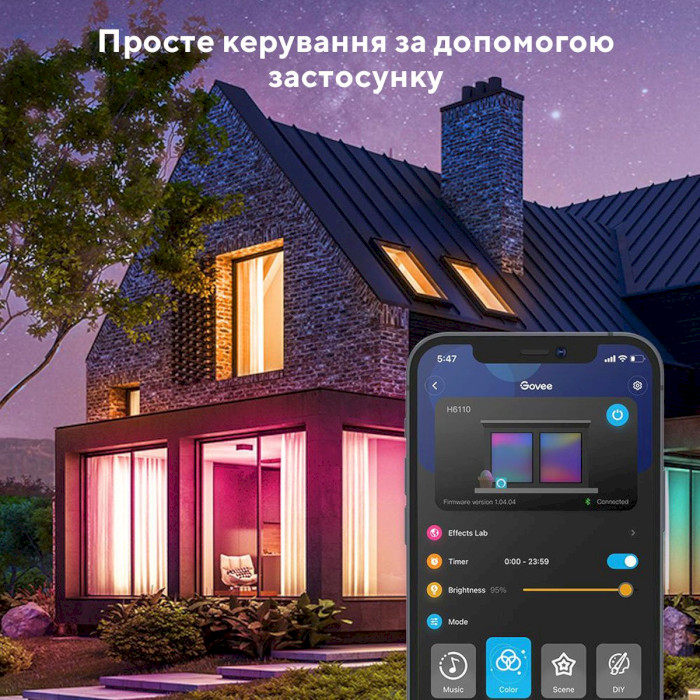 Розумна LED стрічка GOVEE H6110 Smart Wi-Fi + Bluetooth LED Strip Lights RGB 10м (H61103A3)