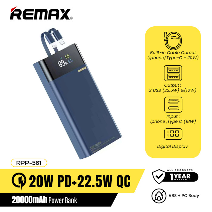 Повербанк REMAX Riji II RPP-561 PD20W+QC22.5W 20000mAh Blue