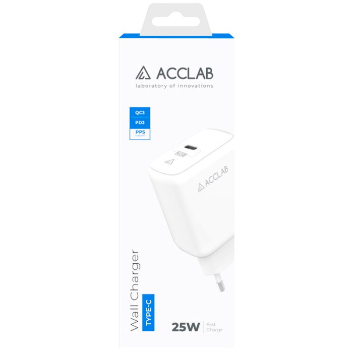 Зарядное устройство ACCLAB AL-TC125 1xUSB-C, QC3.0, PD3.0 Wall Charger White