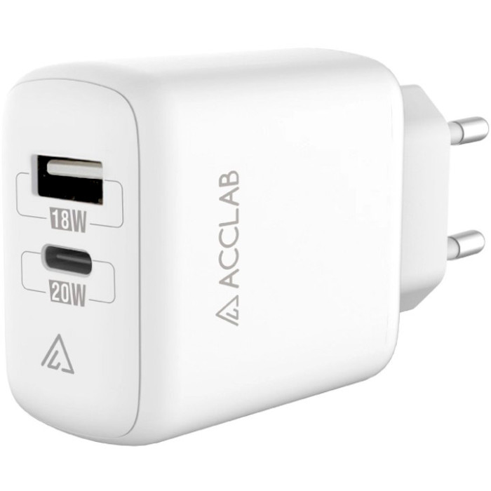 Зарядний пристрій ACCLAB AL-TC220 1xUSB-A, 1xUSB-C, QC3.0, Wall Charger White