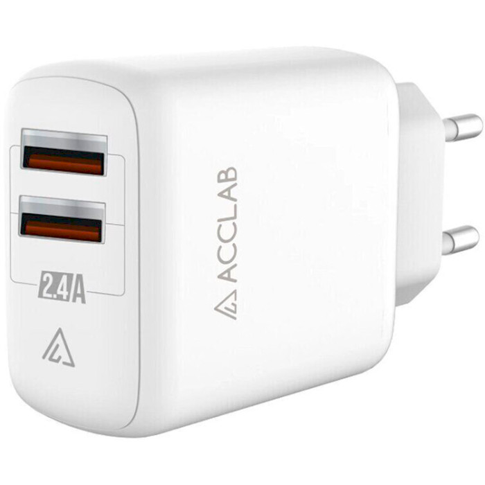 Зарядное устройство ACCLAB AL-TC224 2xUSB-A, 2.4A Wall Charger White