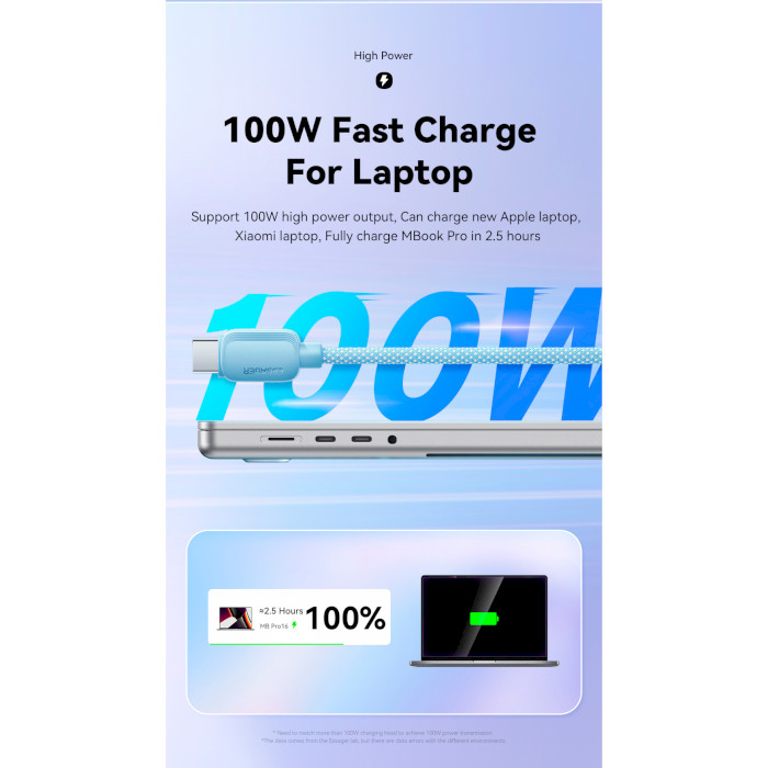 Кабель ESSAGER Breeze 100W Fast Charging Cable Type-C to Type-C 2м White (EXCTT1-WLA02-P)