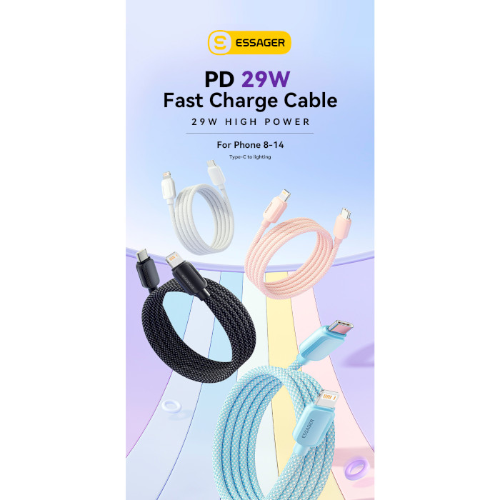 Кабель ESSAGER Breeze 29W Fast Charging Cable Type-C to Lightning 2м White (EXCTL-WLA02-P)