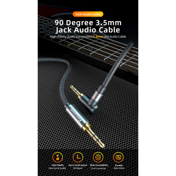 Кабель ESSAGER 90° 3.5mm Jack Audio Cable mini-jack 3.5mm 1.5м Red (EYP35-WTA09)