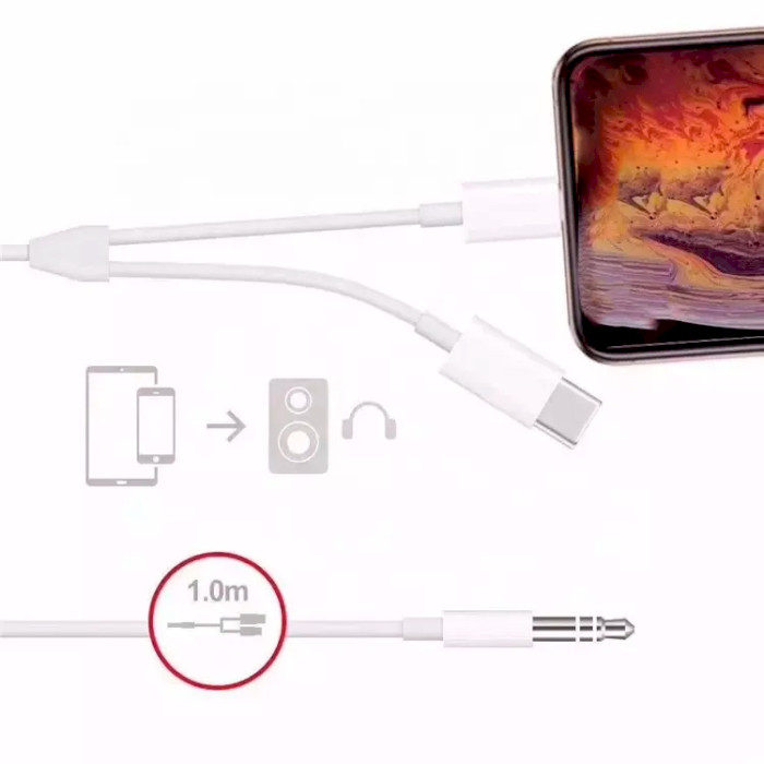 Кабель VOLTRONIC AUX 3.5mm - USB Type-C/Lightning 1м White (JH-CM32)