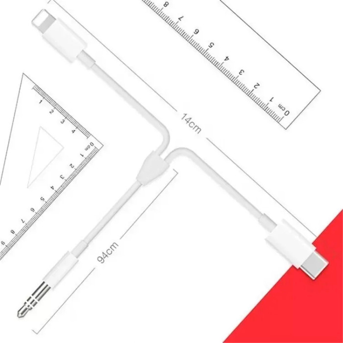 Кабель VOLTRONIC AUX 3.5mm - USB Type-C/Lightning 1м White (JH-CM32)