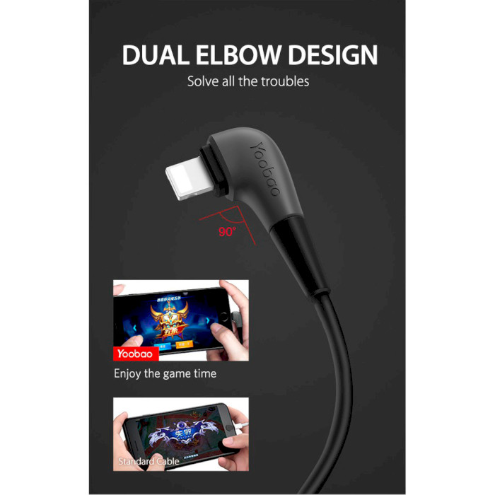 Кабель YOOBAO YB-425 Dual Elbow Design Usb-A to Lightning Cable 1.2м Black (YB-425LIGHTNING-BLACK)