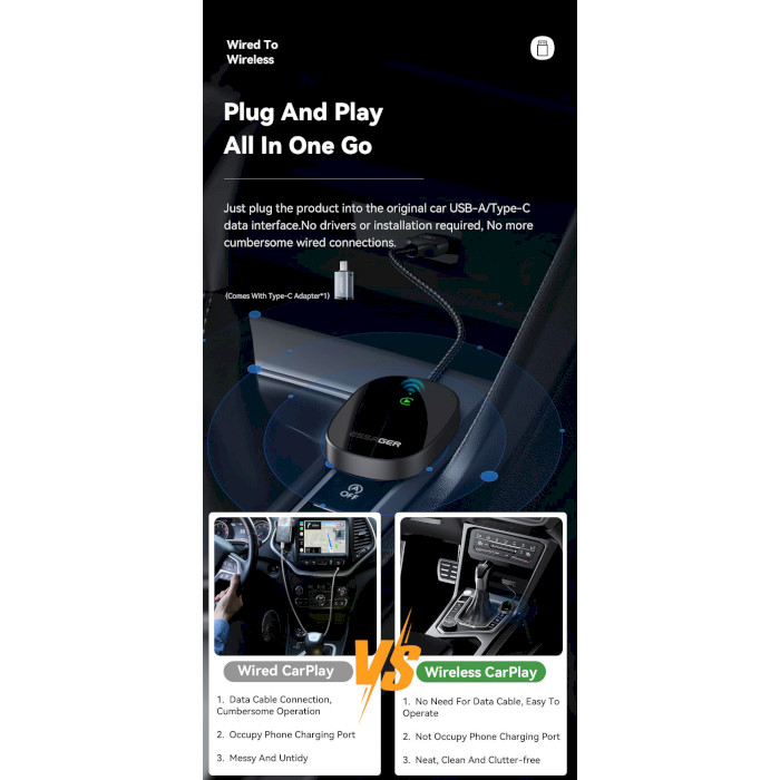 Беспроводной модуль ESSAGER Zhilian Wireless CarPlay (ECP-ZL0G-Z)