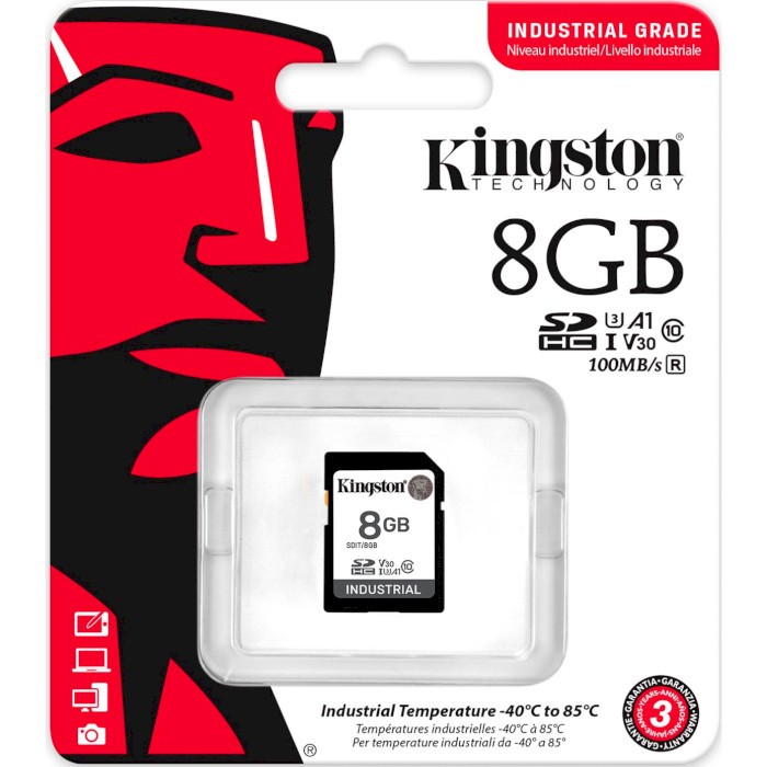 Карта пам'яті KINGSTON microSDHC Industrial 8GB UHS-I U3 V30 A1 Class 10 (SDIT/8GB)